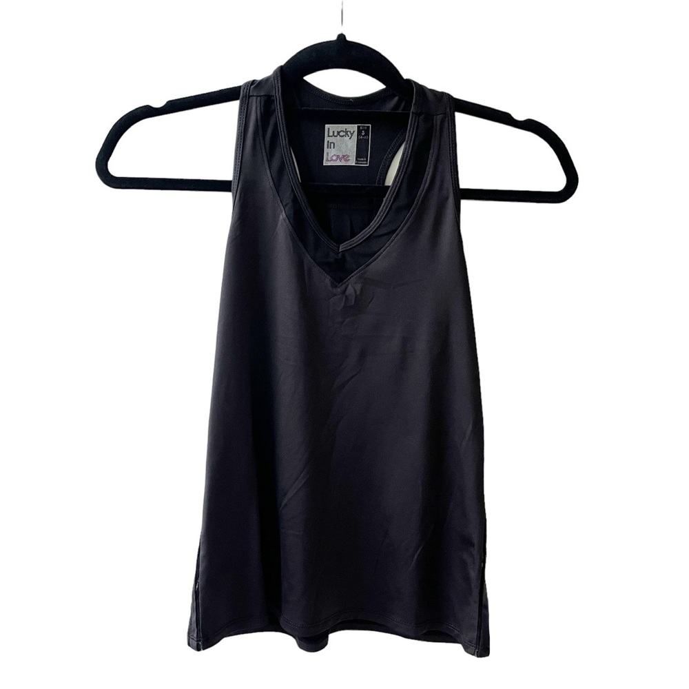 LUCKY IN LOVE Black Athletic Tank Top Women’s S Mesh Features